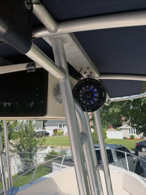 DS18 tower speaker with blue lighting mounted on a T-top